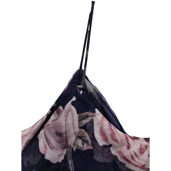 FAME and Partners Navy Floral Cold Shoulder Flowy Maxi Dress Gown, 4 - Picture 7 of 13